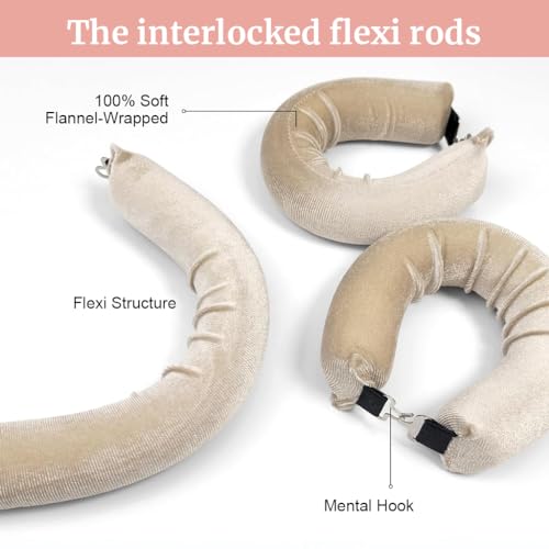 MAYCREATE® 9PCS Heatless Hair Curler, Soft Heatless Curls Satin Velvet Overnight Flexi Blowout Rods with with Hook, No Heat Overnight Sleeping Curling for Hair Styling Tools, Beige MAYCREATE® 9PCS Heatless Hair Curler, Soft Heatless Curls Satin Velvet Overnight Flexi Blowout Rods with with Hook, No Heat Overnight Sleeping Curling for Hair Styling Tools, Beige